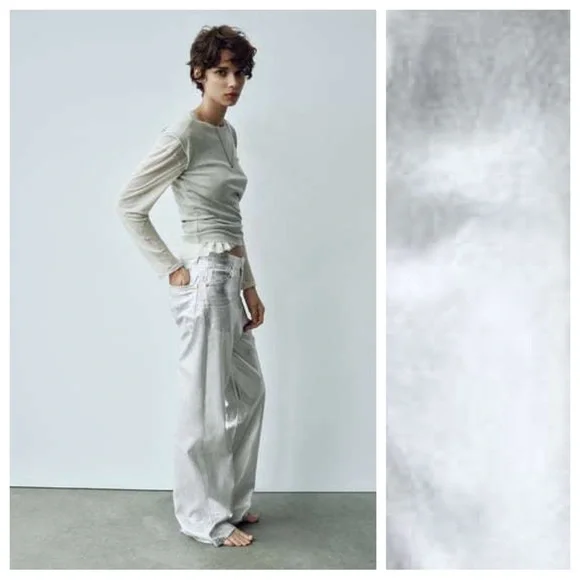 NWT. Zara TRF Metallic Effect High-Waisted Jeans. Size 12, 14. - Picture 3 of 12